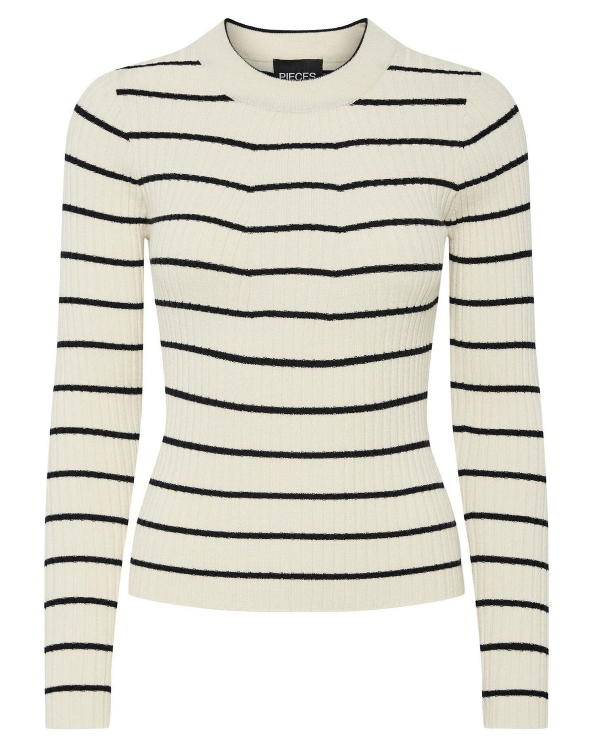 Sort/Birch - Black narrow stripes - PIECES - Strikbluse - 17115047