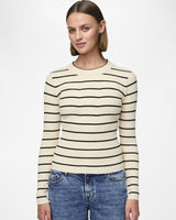 Sort/Birch - Black narrow stripes - PIECES - Strikbluse - 17115047
