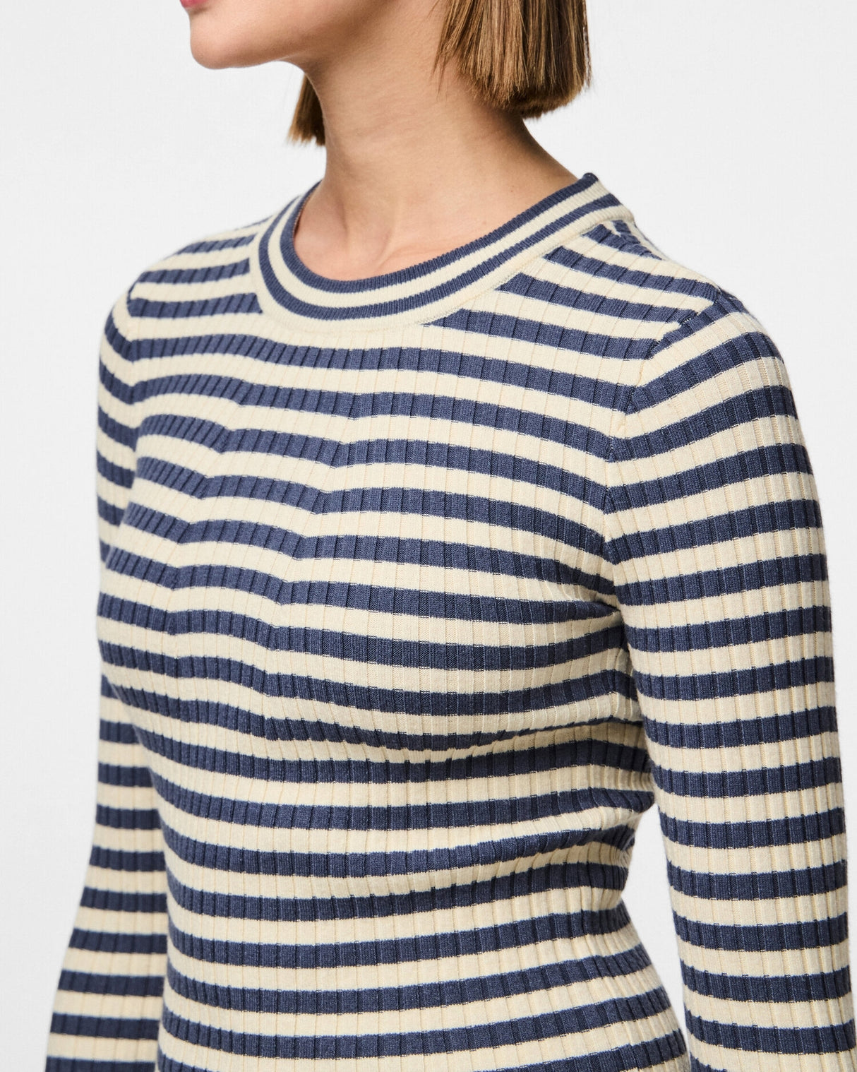 Blå / hvid - ombre blue / birch - PIECES - langærmet bluse - rib strik - 17115047