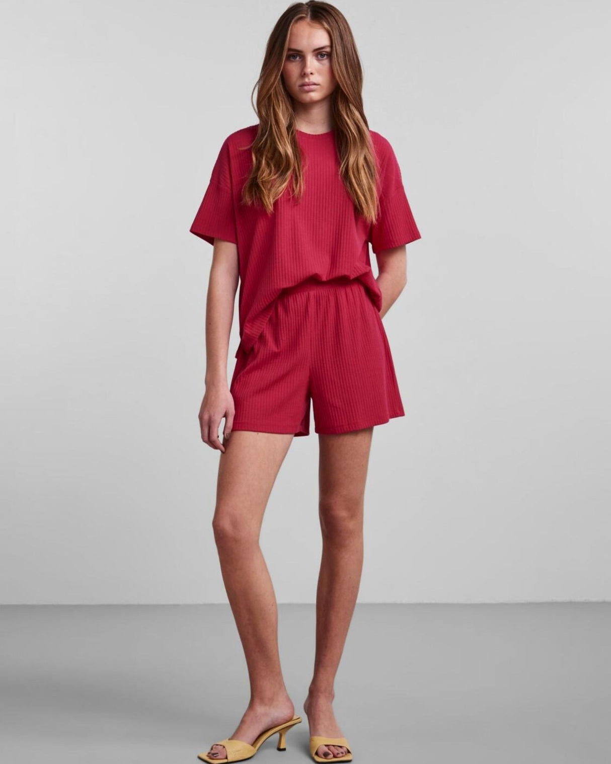 Pink fuchsia PIECES rib short - 17131329