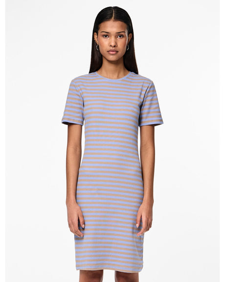 Blå - hydrangea / silver - Pieces rib kjole - 17134049