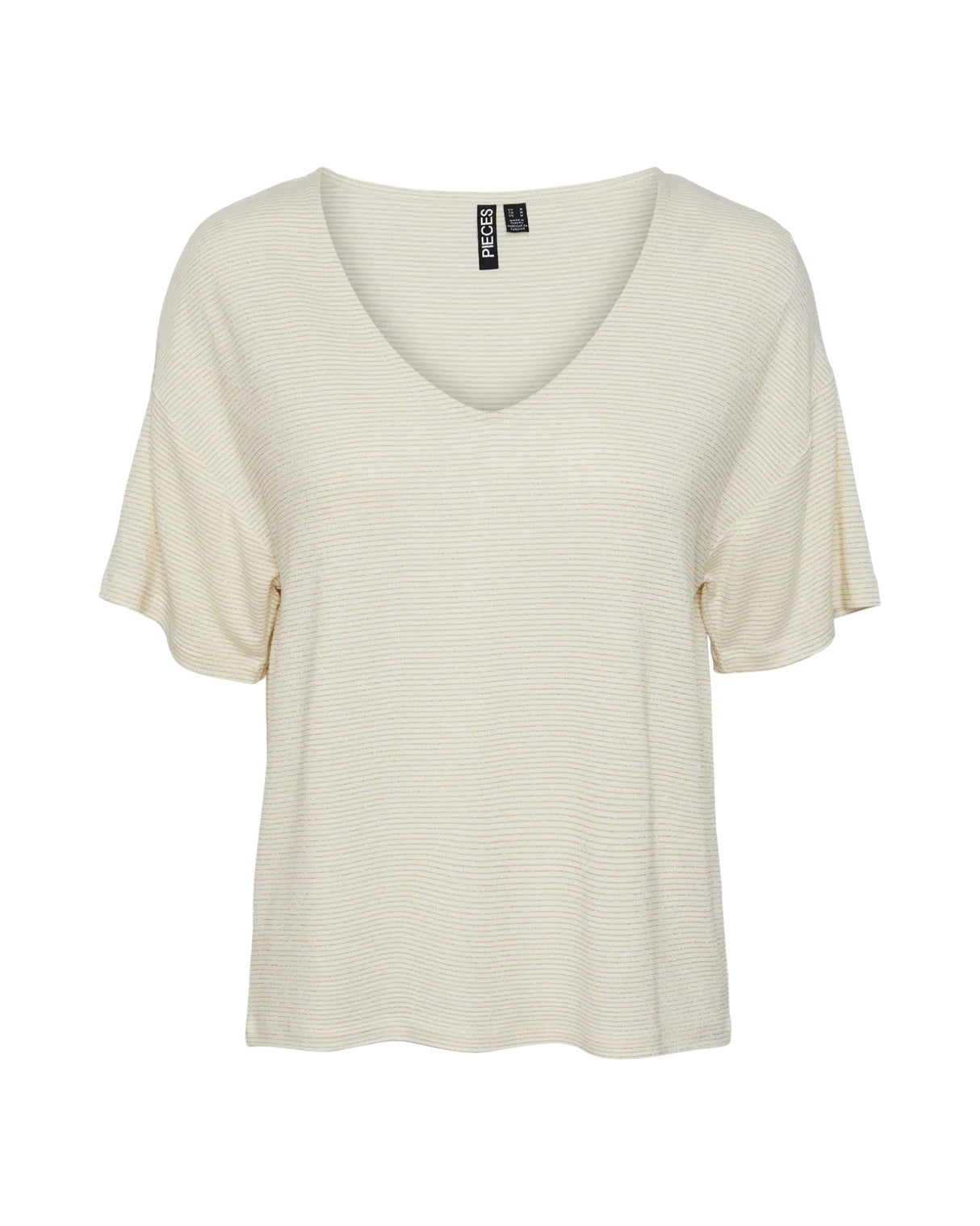 Hvid - Bright White - Gold - Pieces - T-shirt - Striber - 17146304