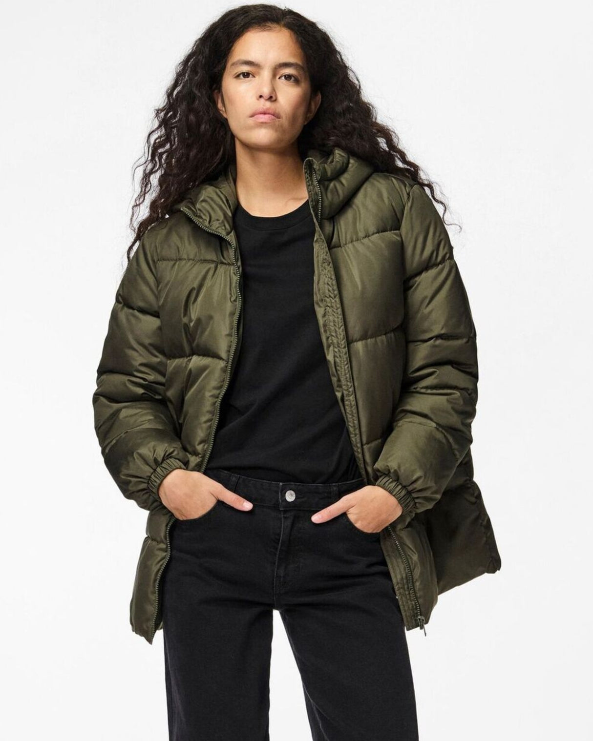 Grøn - Forest Night - PIECES - Puffer - Jakke - 17150938