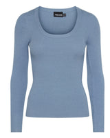 Blå - faded denim - Pieces - rib strik bluse - 17150974