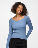 Blå - faded denim - Pieces - rib strik bluse - 17150974