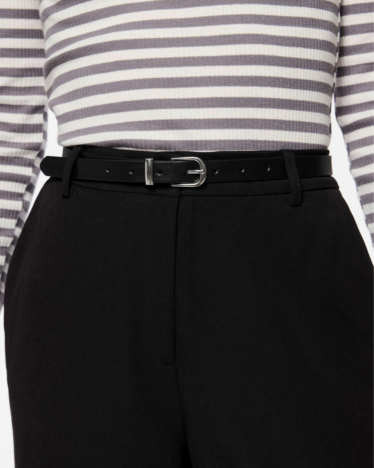 Sort - Black - PIECES - bælte - sølv spænde - 17151165