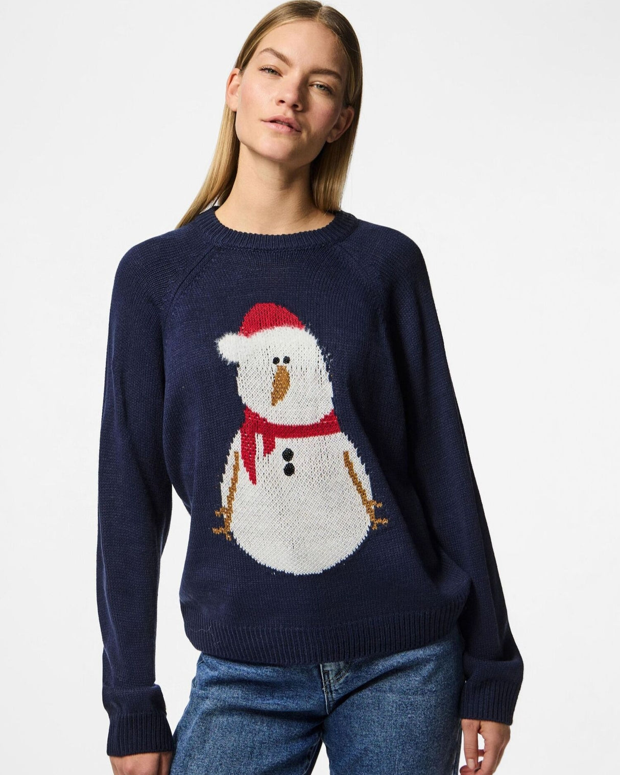 Blå - Marietime blue - PIECES - striktrøje - snemand - 17152984