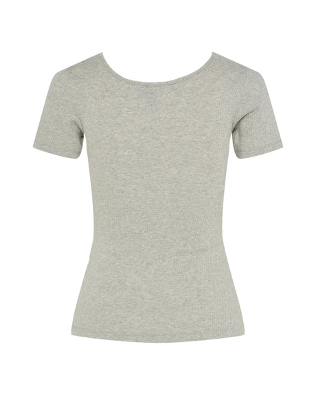 Grå - Light Grey Melange - Silver - Pieces - T-shirt - Rib - Striber - 17154978