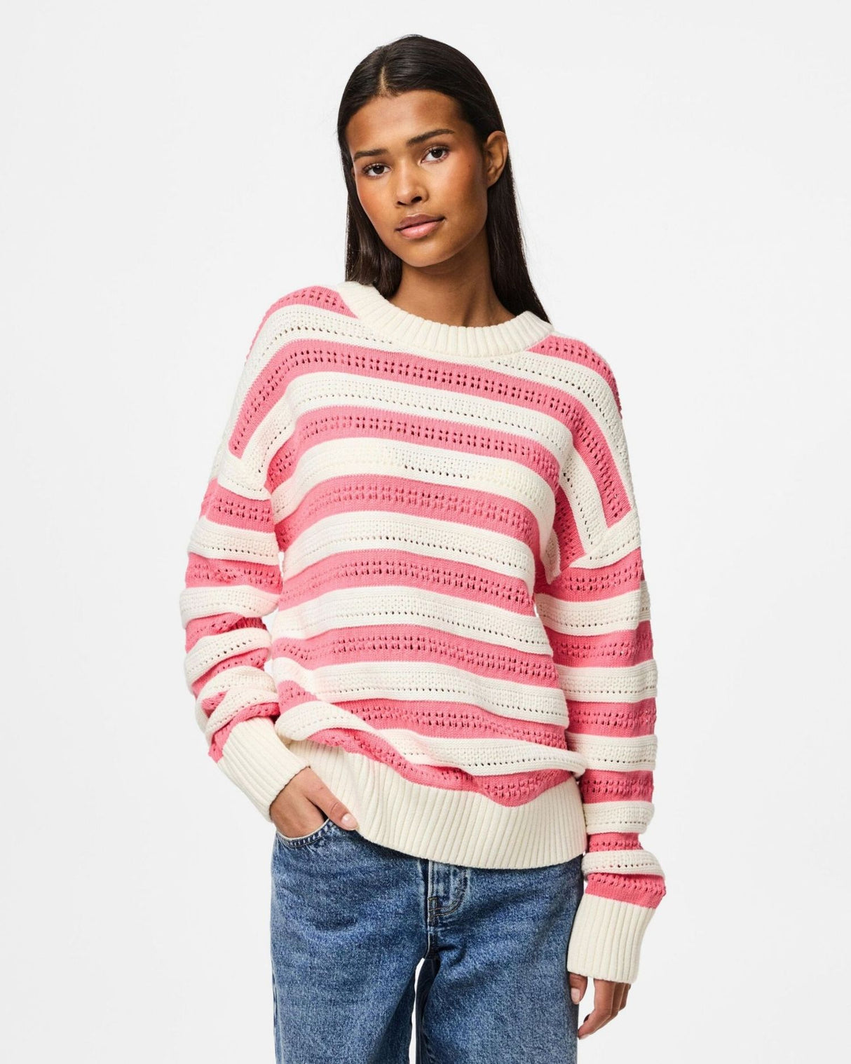 Lyserød - Cloud dancer/Pink lemonade - PIECES - Striktrøje - 17155033