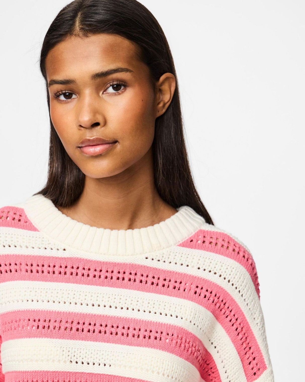 Lyserød - Cloud dancer/Pink lemonade - PIECES - Striktrøje - 17155033