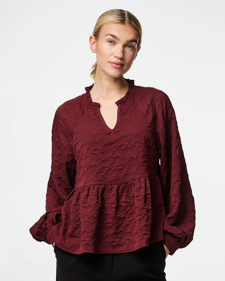 Rød - Tawny Port - Pieces - Bluse - 17160337