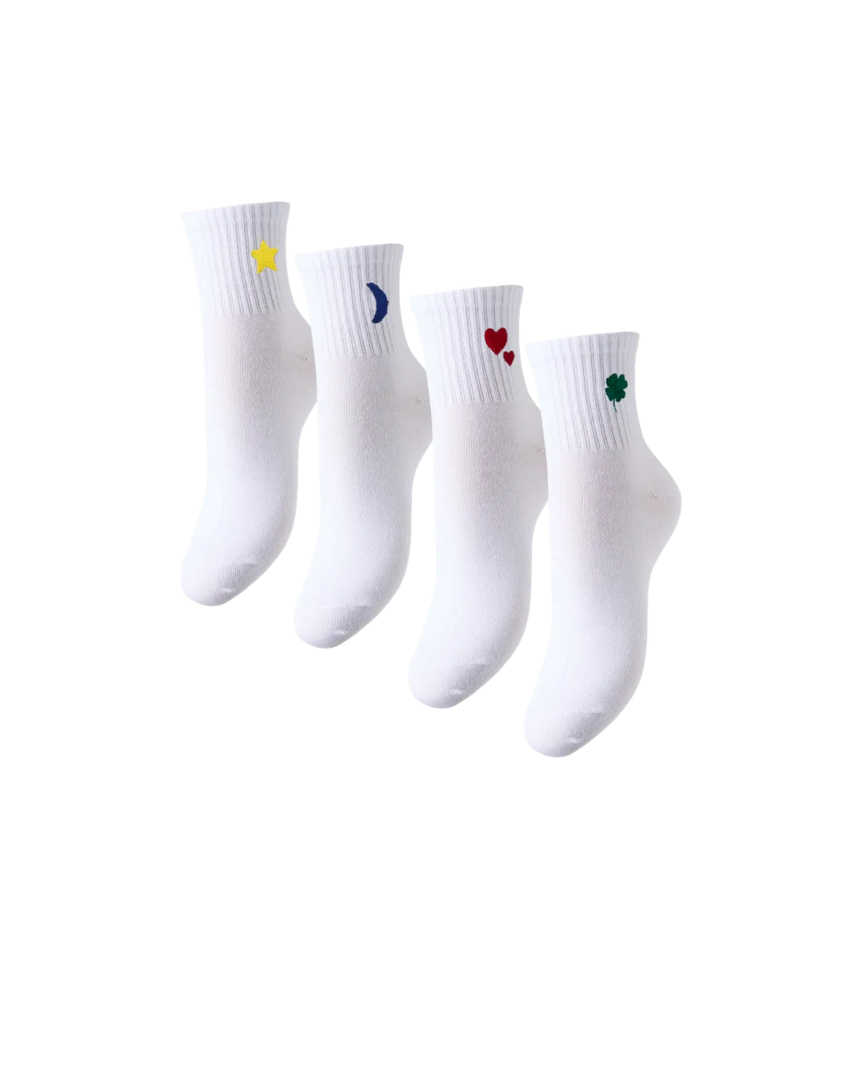 PIECES Bright White 4 pack EMB CLOVER HEARTS MOON STAR Strømper - 17161275