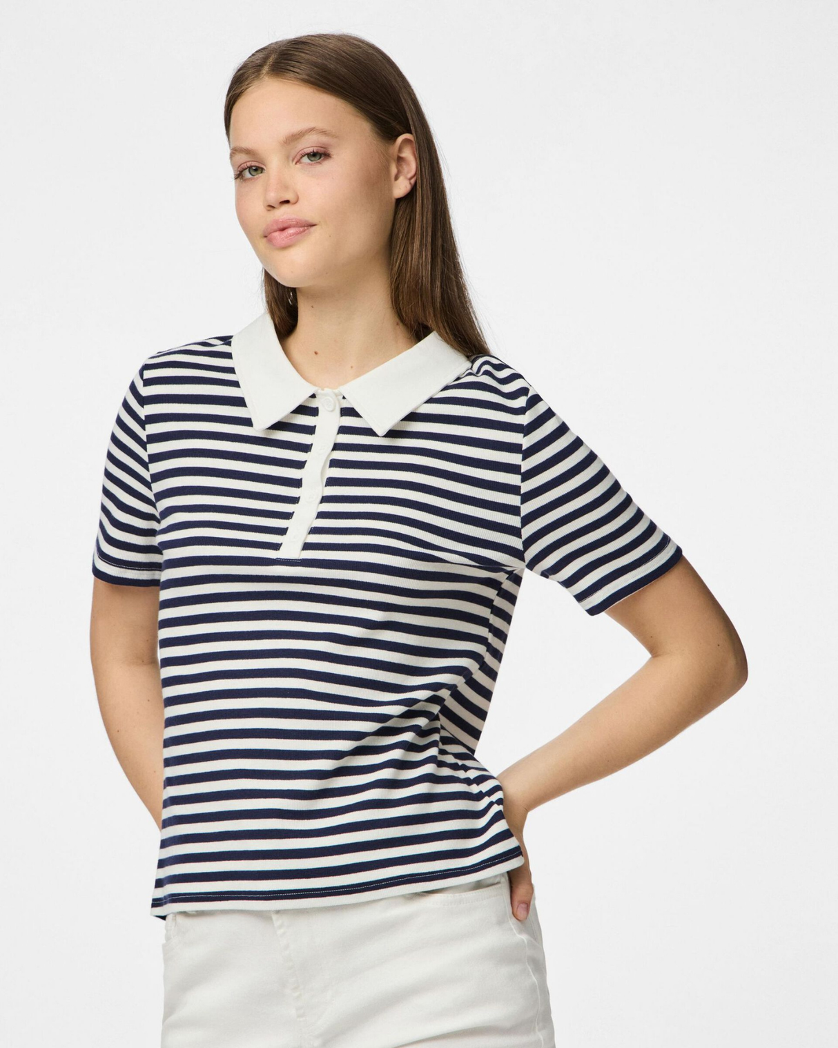 Hvid/Mørkeblå - Maritime Blue - Pieces - Kortærmet bluse - 17161306