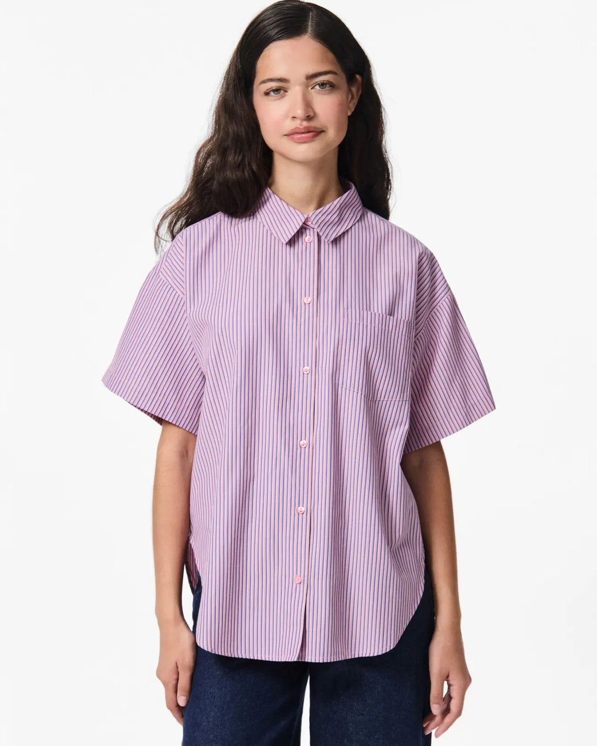 Lyserød - Fuchsia Pink/Blue - Pieces - Skjorte - 17161345