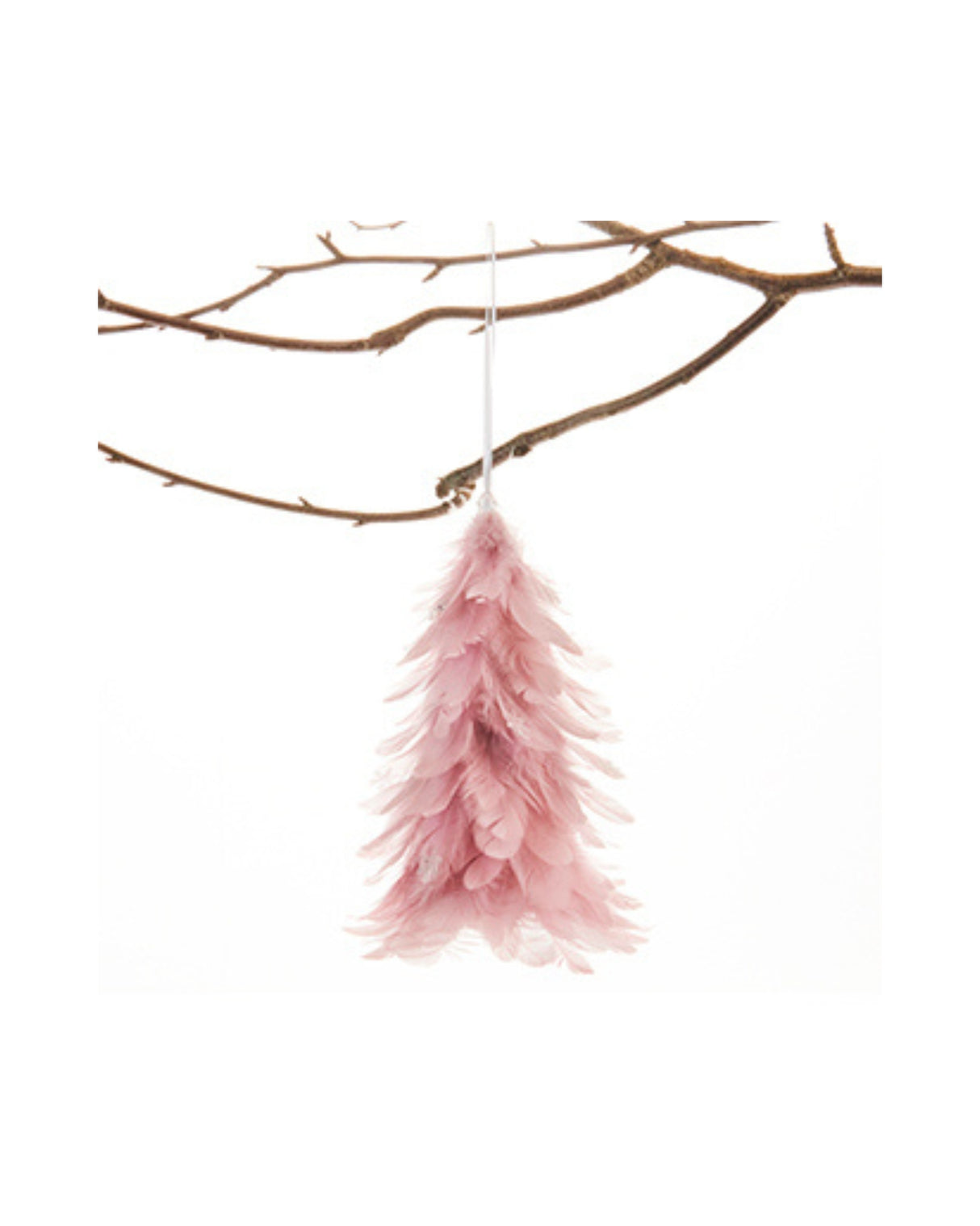 Juletræ med rosa fjer og snor 20 cm