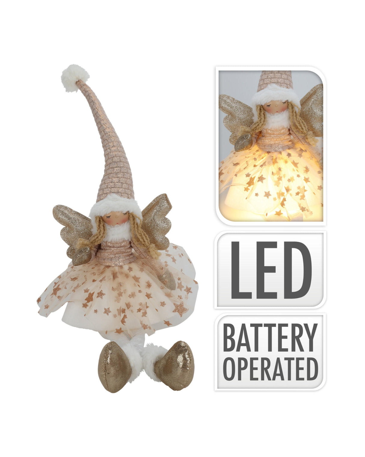 Engle med LED lys siddende 60cm