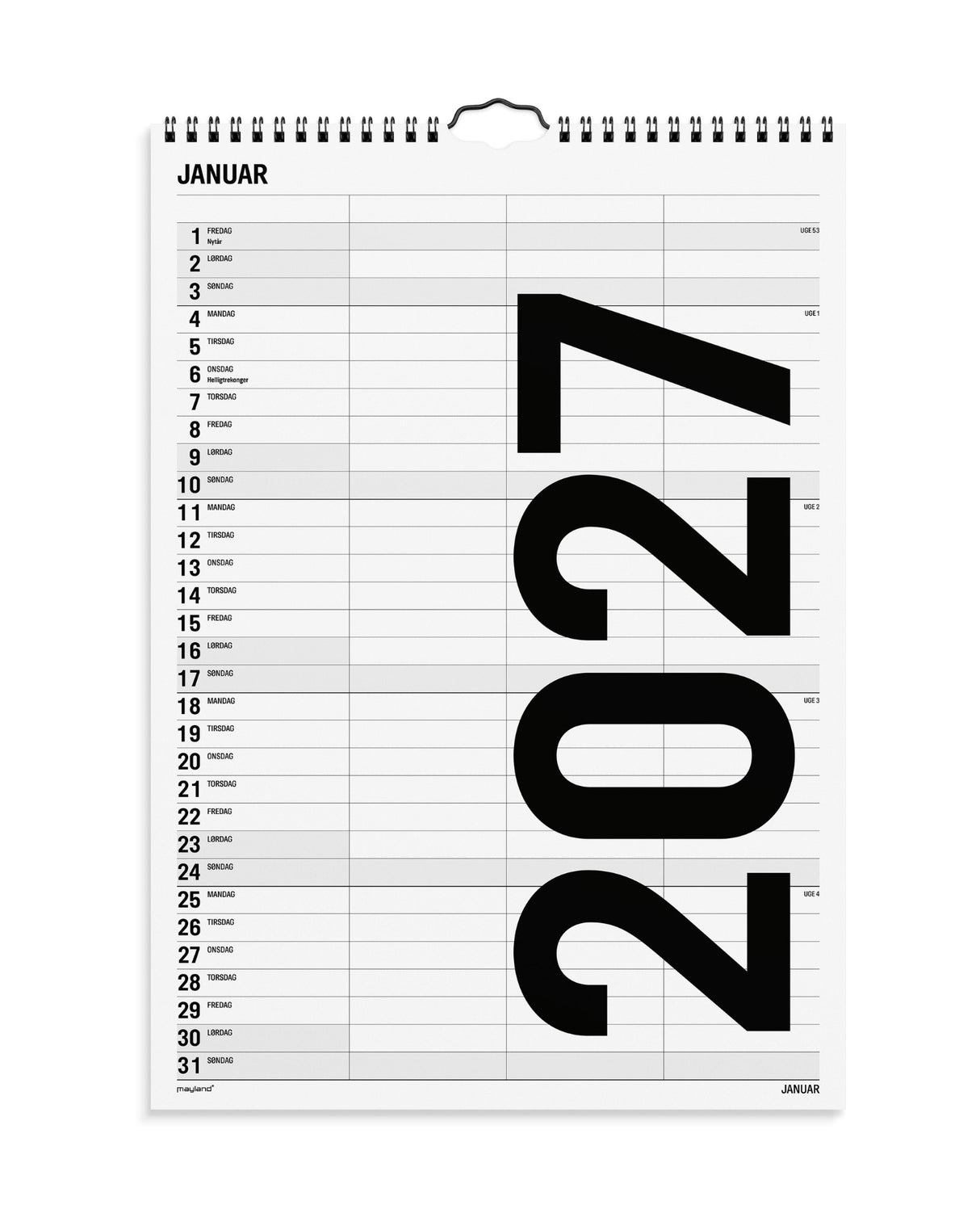 Familiekalender Sort Og Hvid 3 Stk. 2027