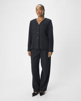 Grey - dark gray melange - Object - trousers - wool - 23045257