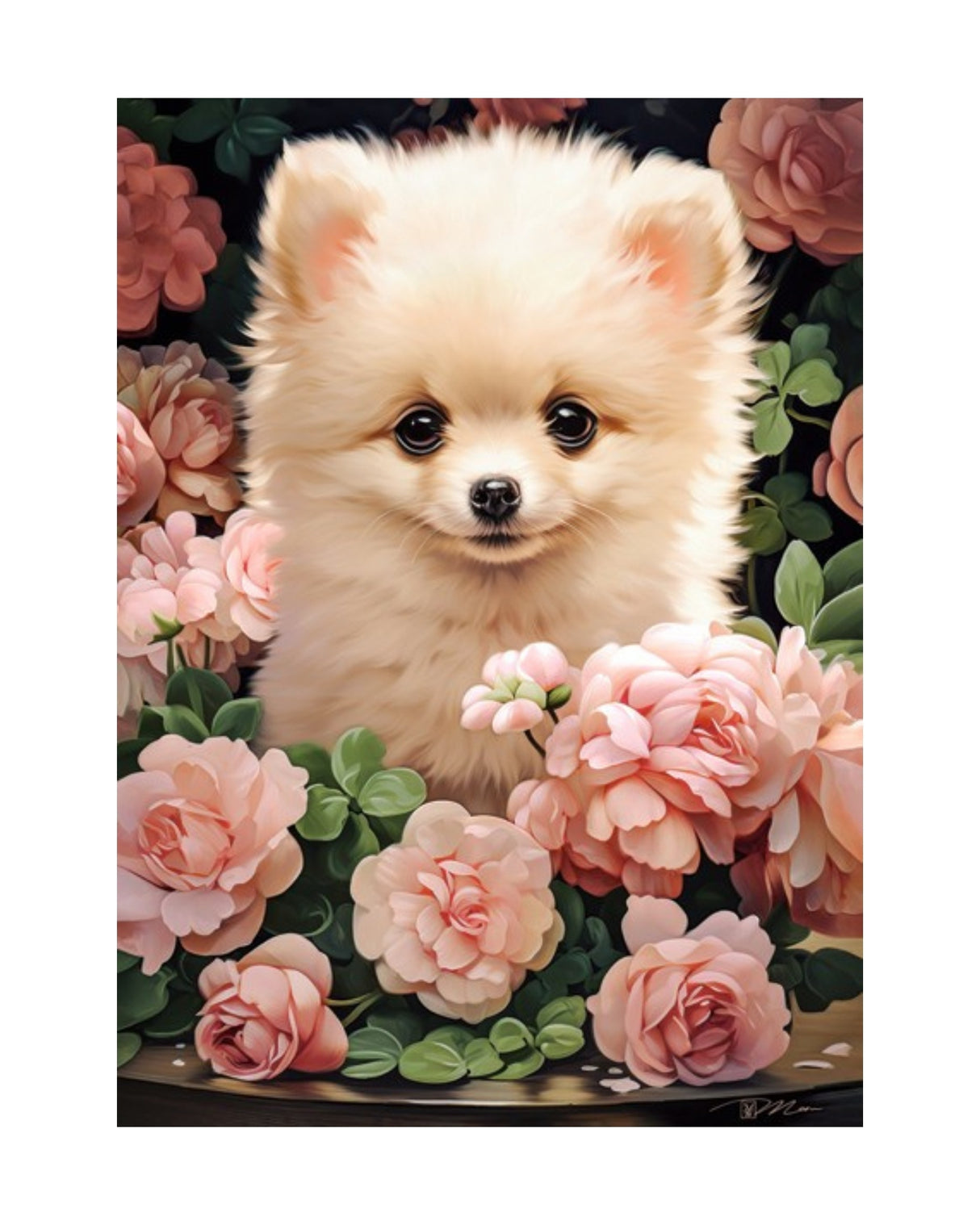 Puslespil med 300 brikker - Pomeranian Hvalp I Roses