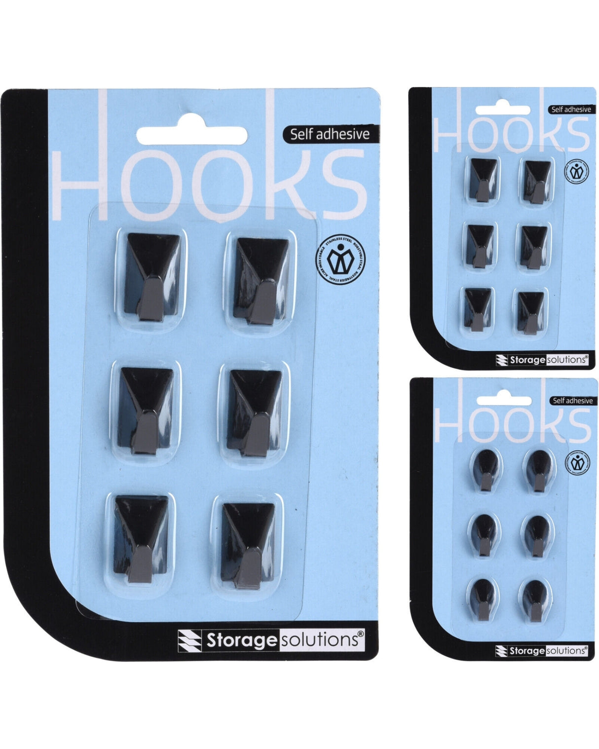 Kroge selvklæbende i stål 6stk