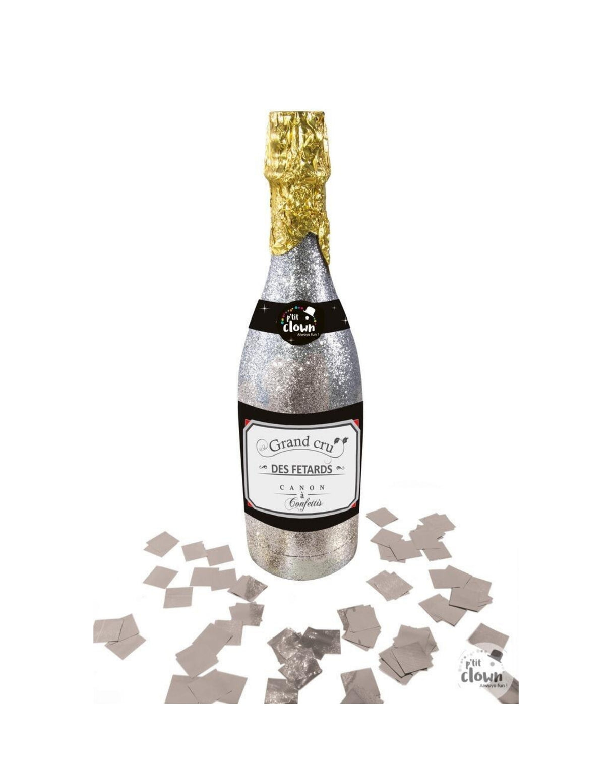 Confetti cannon 32cm champagne - silver paper