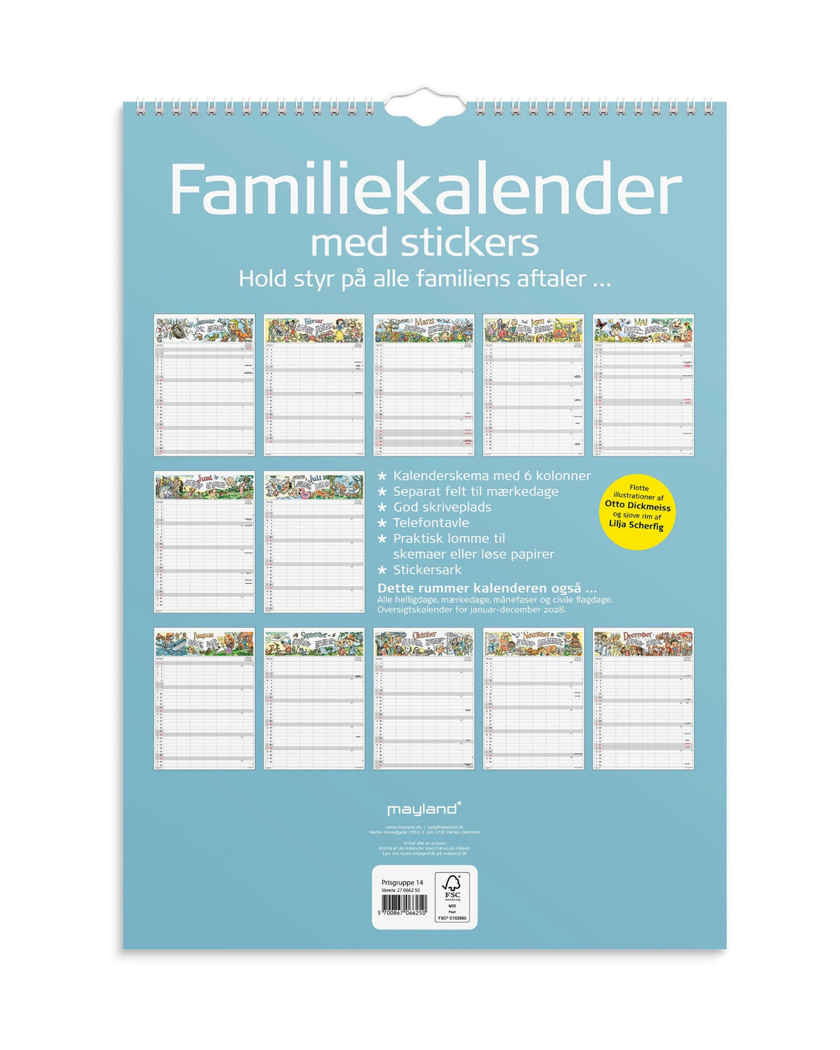 Familiekalender Otto Dickmeiss & Lilja Scherfig 6 Kol. A3 2027