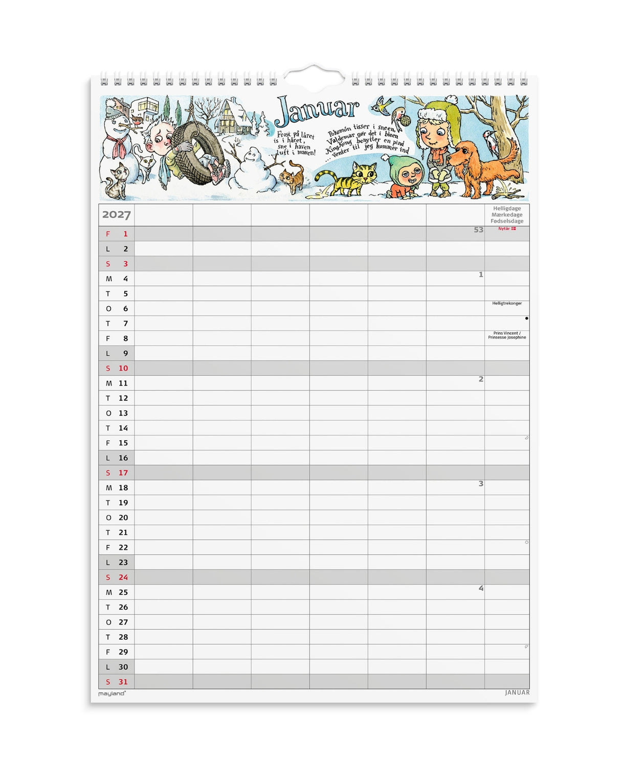 Familiekalender Otto Dickmeiss & Lilja Scherfig 6 Kol. A3 2027