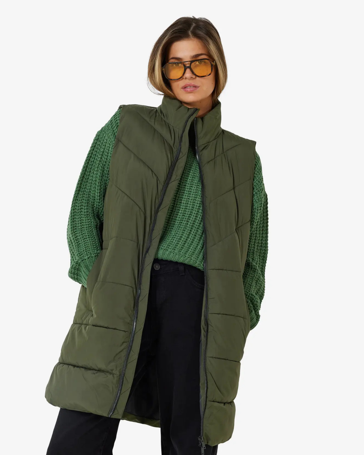 Grøn - rosin - Noisy May - lang frakke vest - 27017058