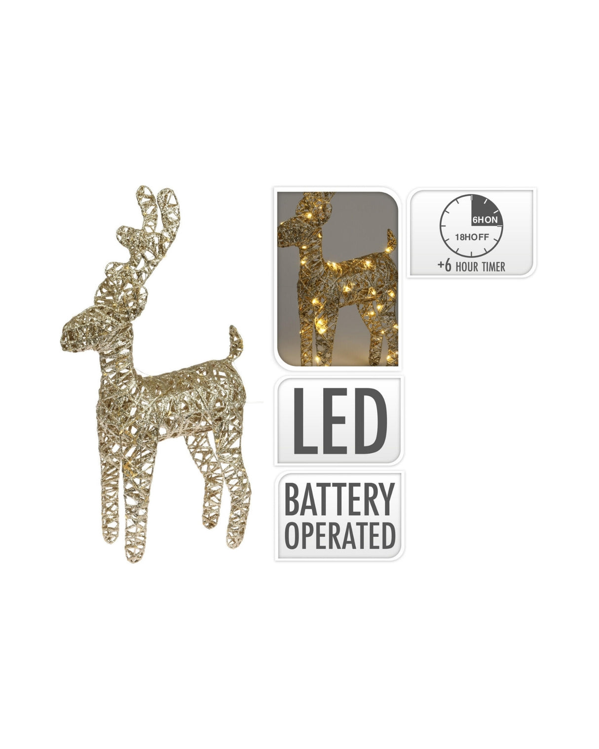 Reindeer in gold 37cm with 40 LED lights