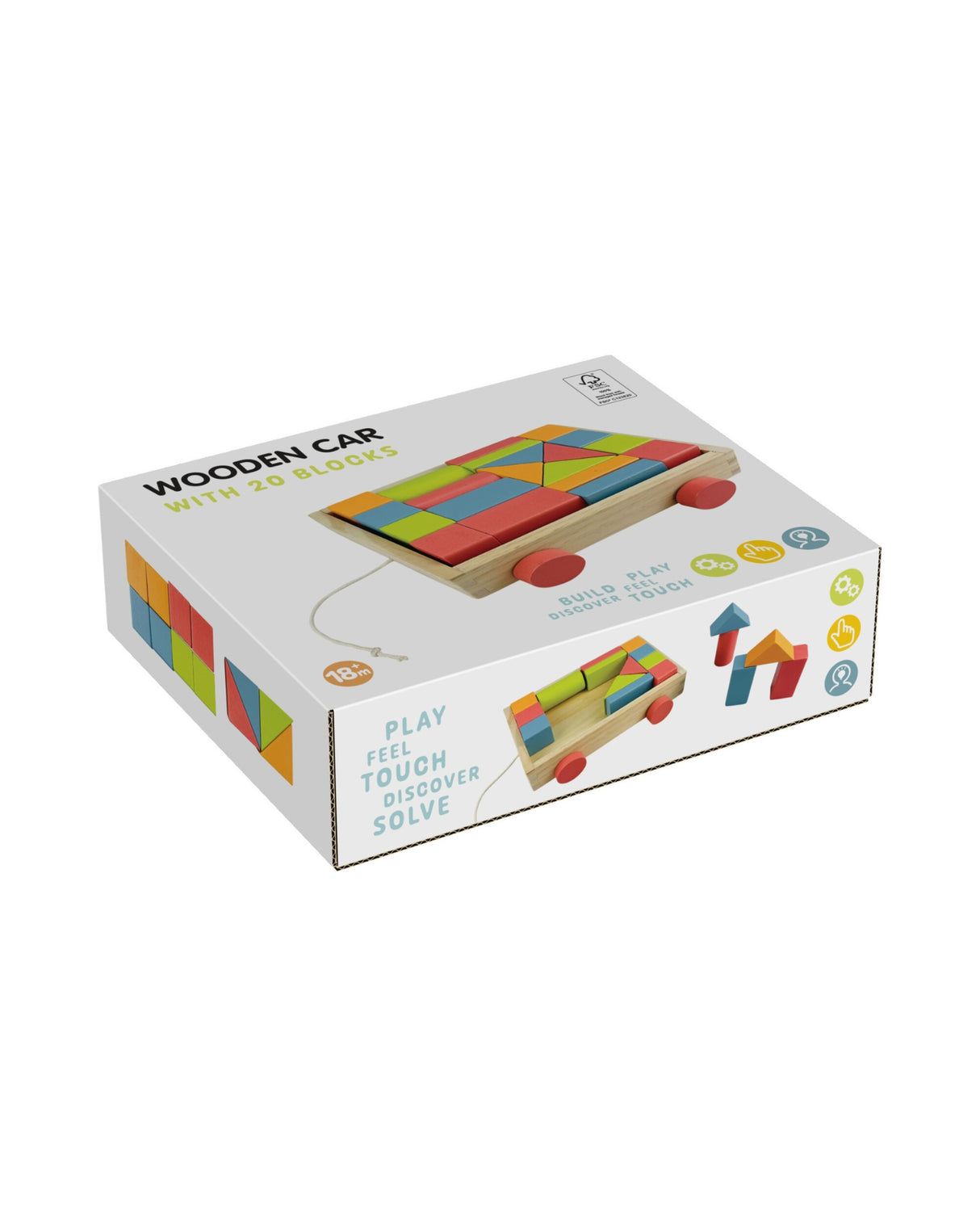 Trækvogn med 20 klodser i træ