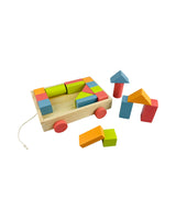 Trækvogn med 20 klodser i træ