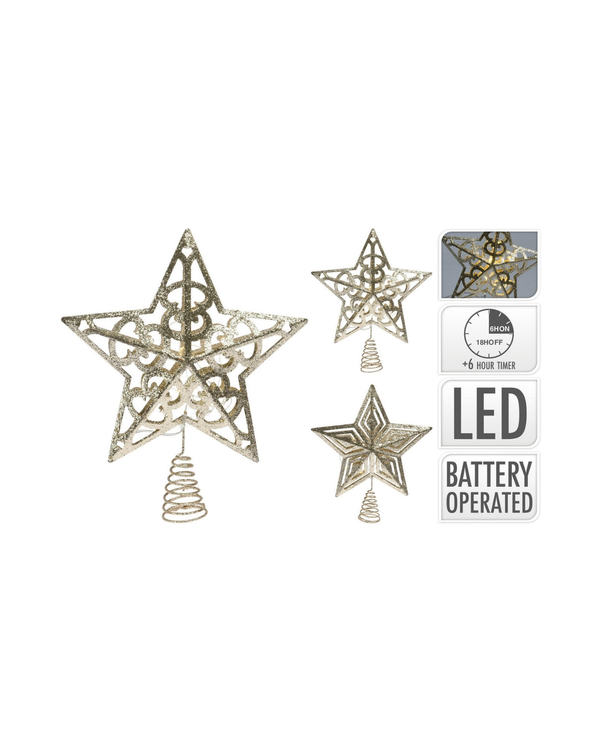 Topstjerne i Guld 30cm med 10 LED lys