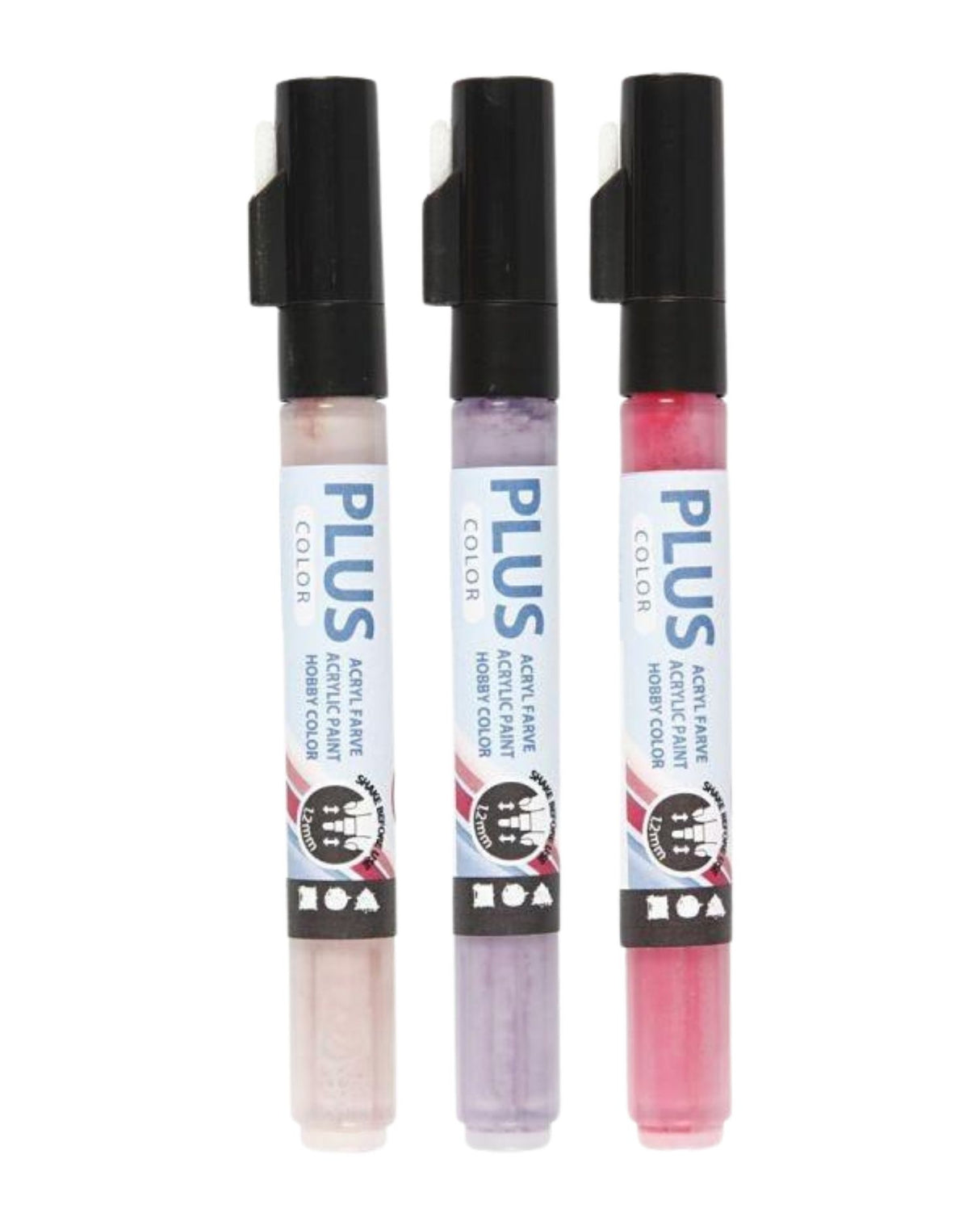 Plus Color tusch, L: 14,5 cm, streg 1-2 mm, fuchsia, støvet rosa, dark lilac, 3 stk./ 1 pk.