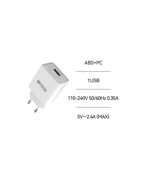 USB Oplader 2,4A – Hvid