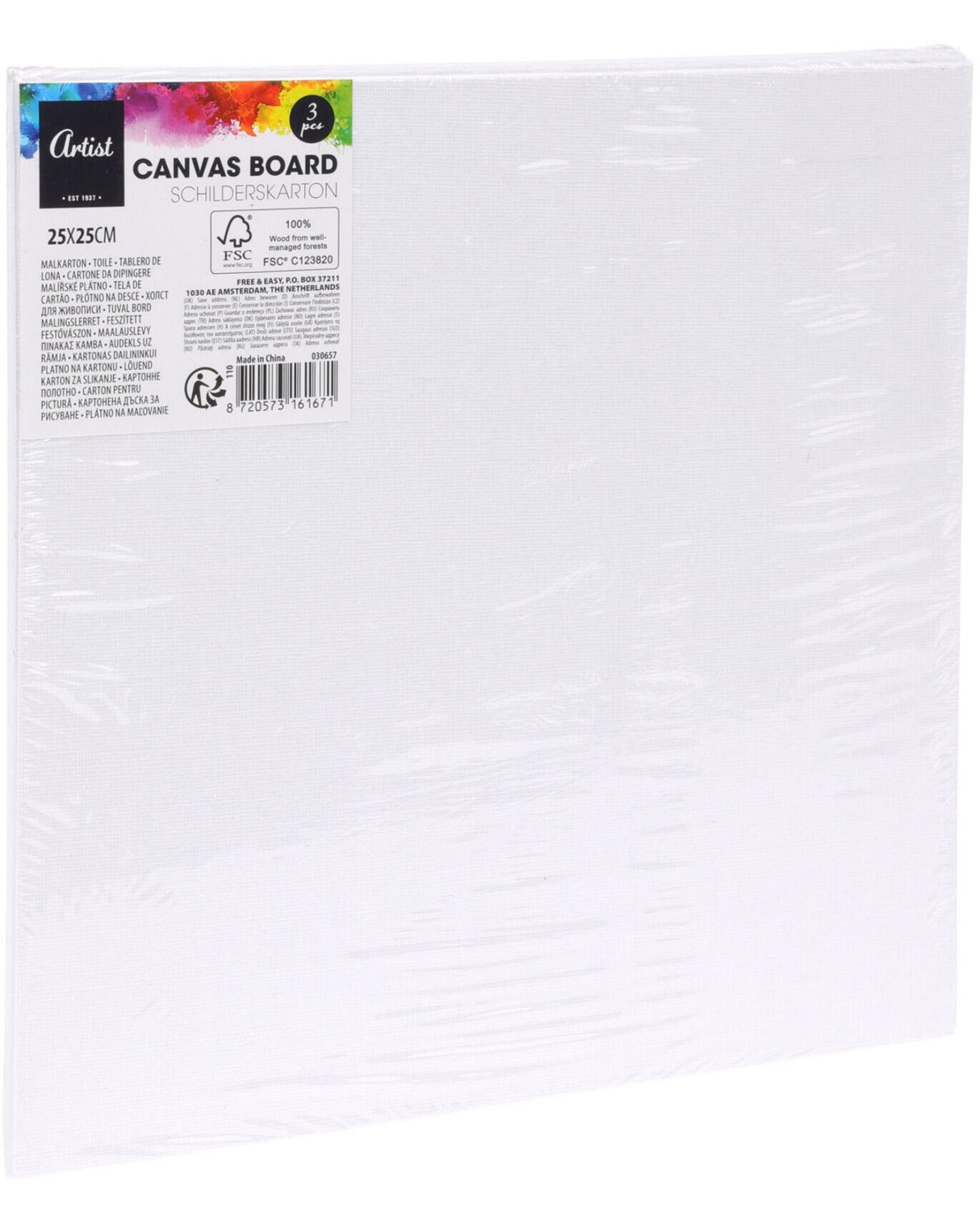 Malerlærreder på plade 3 stk 25x25cm