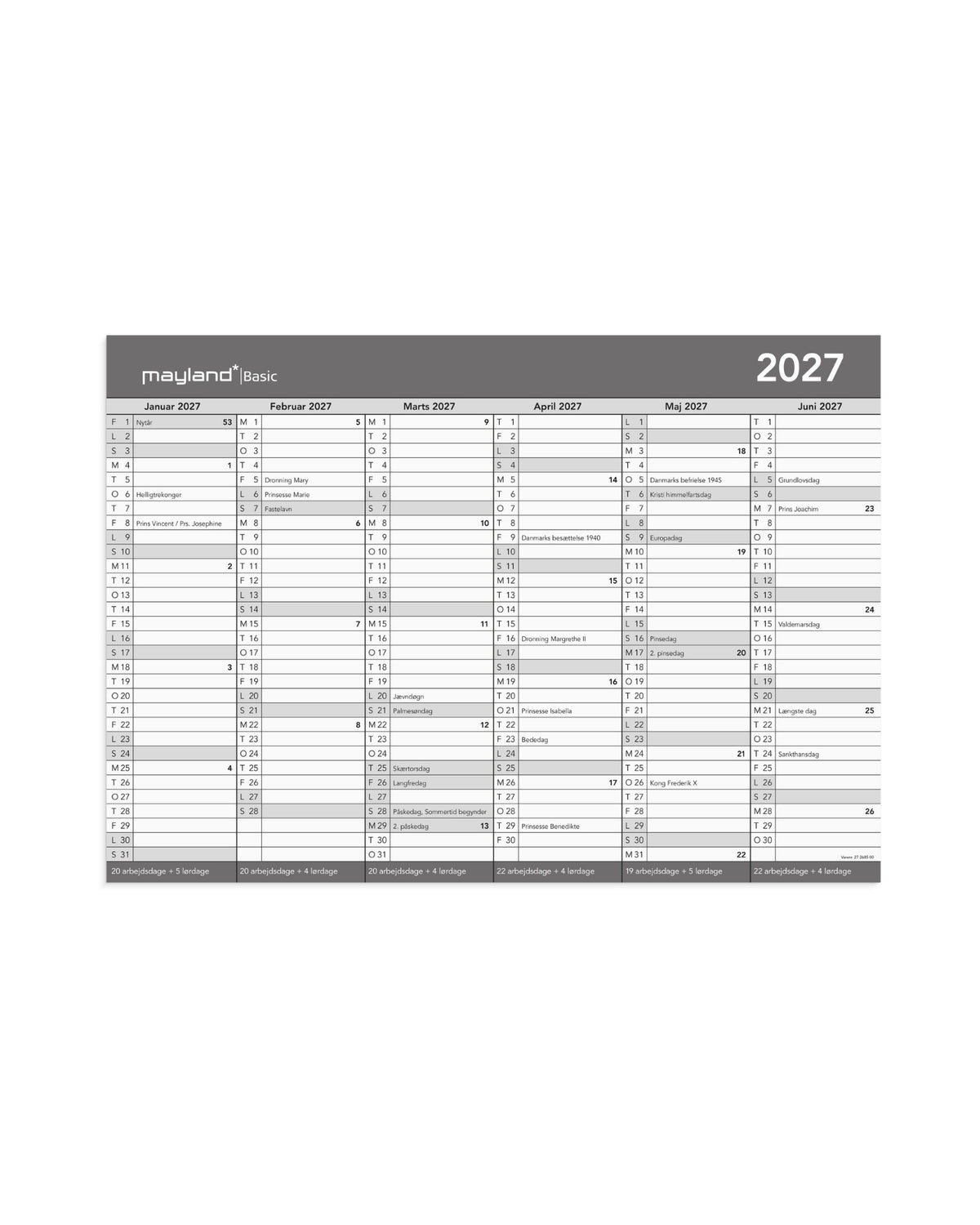 Basis Kontorkalender A3 2027