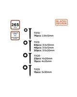 Skruer 265 stk - Med torx kærv - Black+Decker