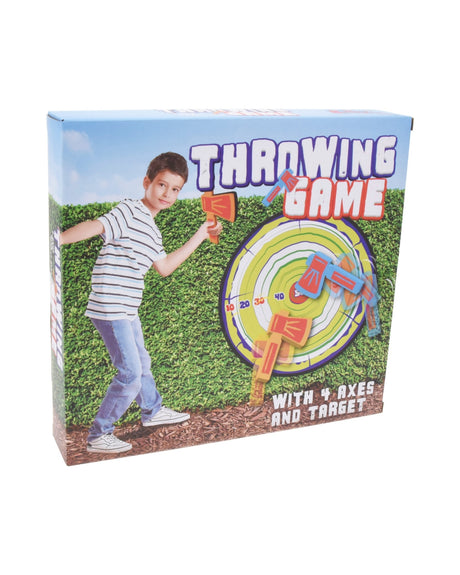 Kastespil med 4 økser og målskive