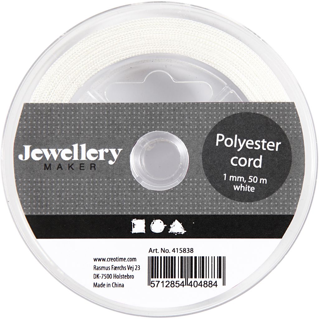 Polyester snor, tykkelse 1mm, hvid, 50 meter