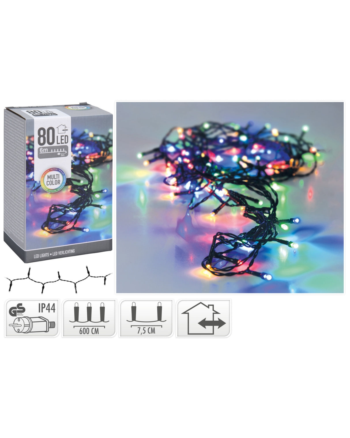 Lyskæde 80 LED lys udendørs / indendørs - Multicolor