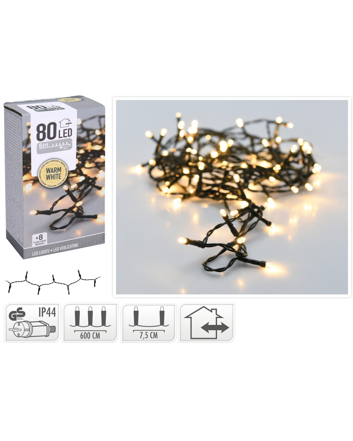 Lyskæde 80 LED lys udendørs / indendørs - Varm hvid
