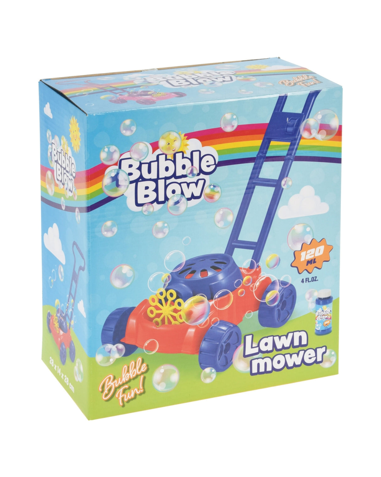 Græsslåmaskine der blæser sæbebobler