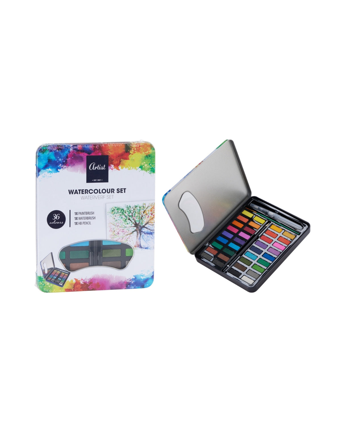 Vandmalingssæt med 36 farver og pensel