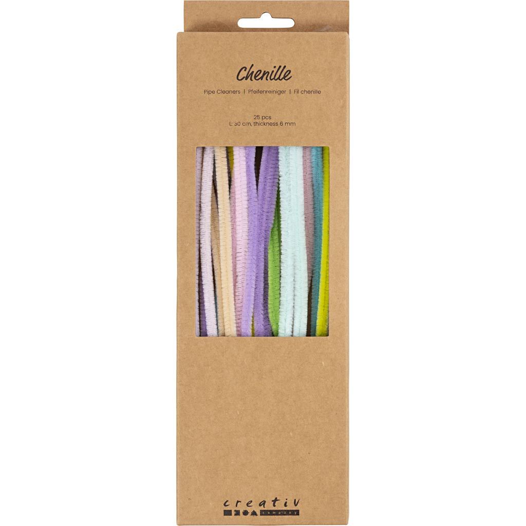 Chenille, L: 30 cm, tykkelse 6 mm, pastelfarver, 25