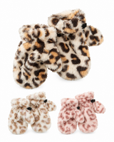 Børnehandsker med leopardprint og blødt teddyfor
