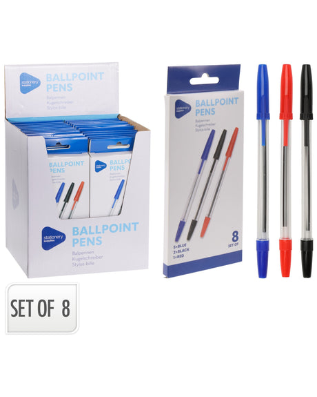 Kuglepen 8 stk - 3 farver