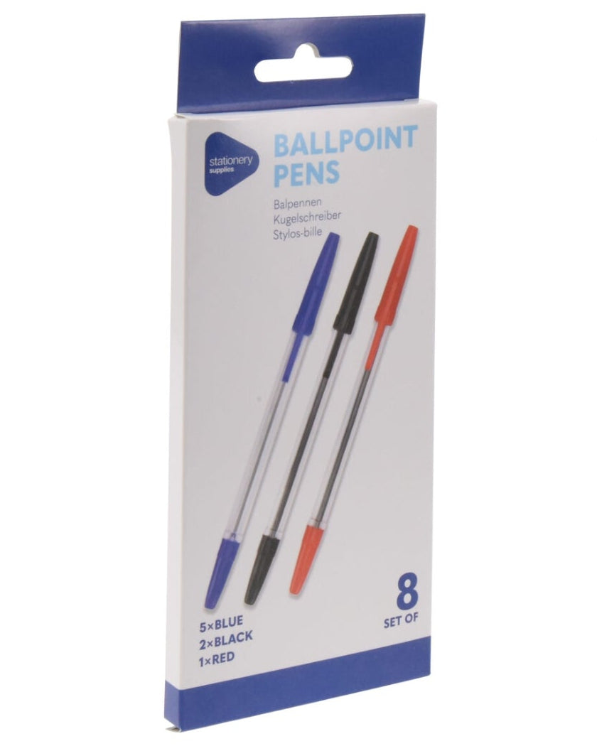 Kuglepen 8 stk - 3 farver