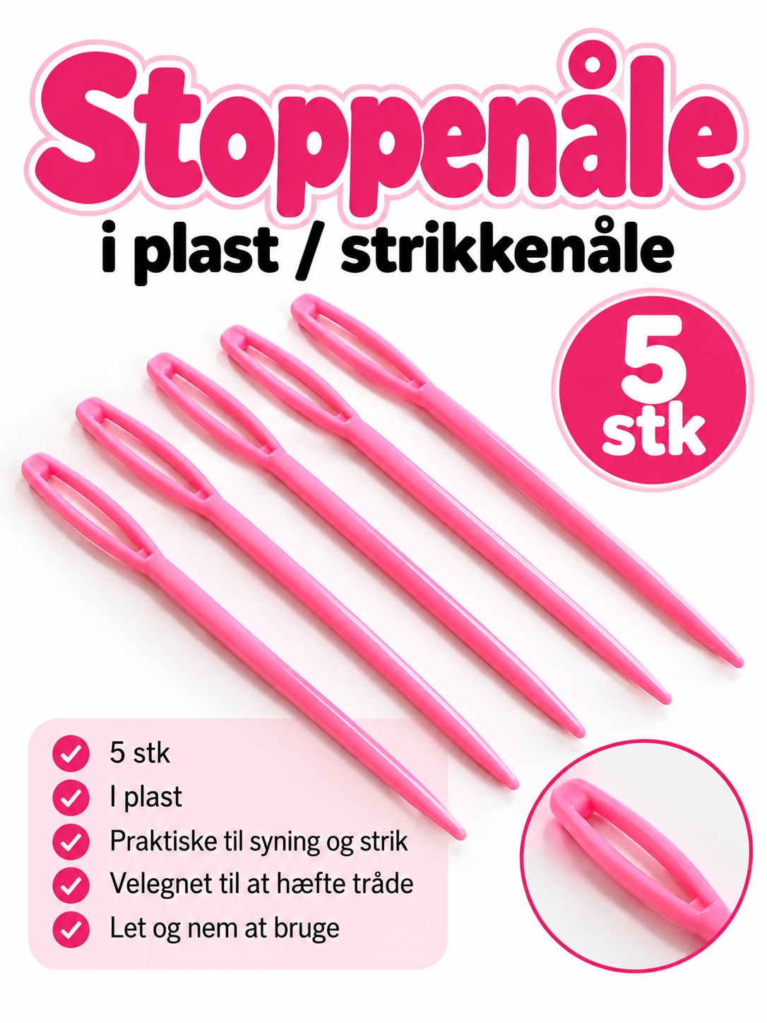 Stoppenåle i plast – 5 stk / Strikkenåle