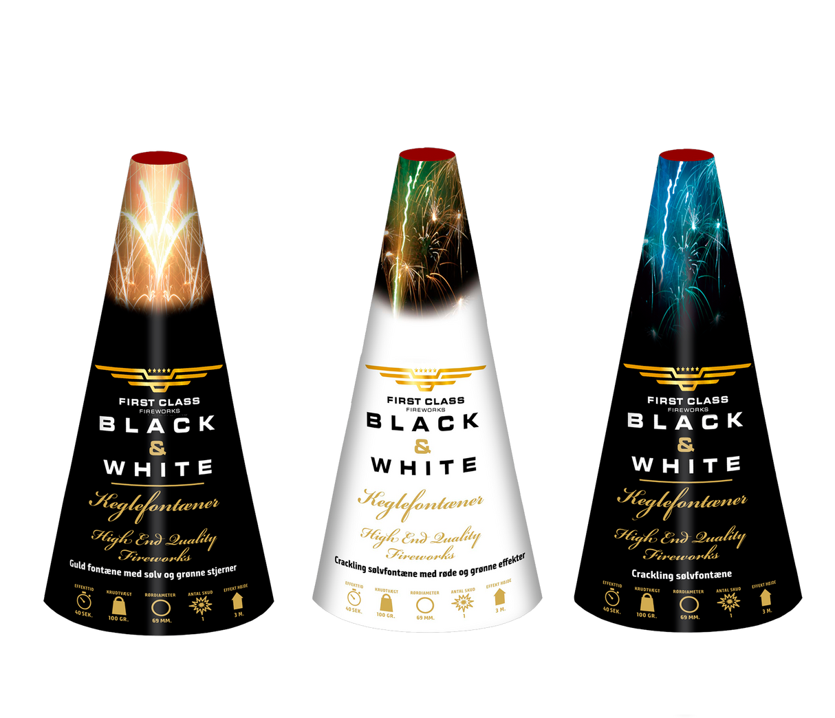 (50) Keglefontæne 3 stk - Sortiment