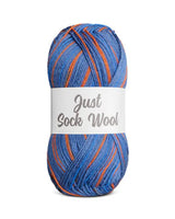 Just Sock Wool 50g - Fv.4 Støvet blå/Kobolt/Orange  - Fra Mayflower
